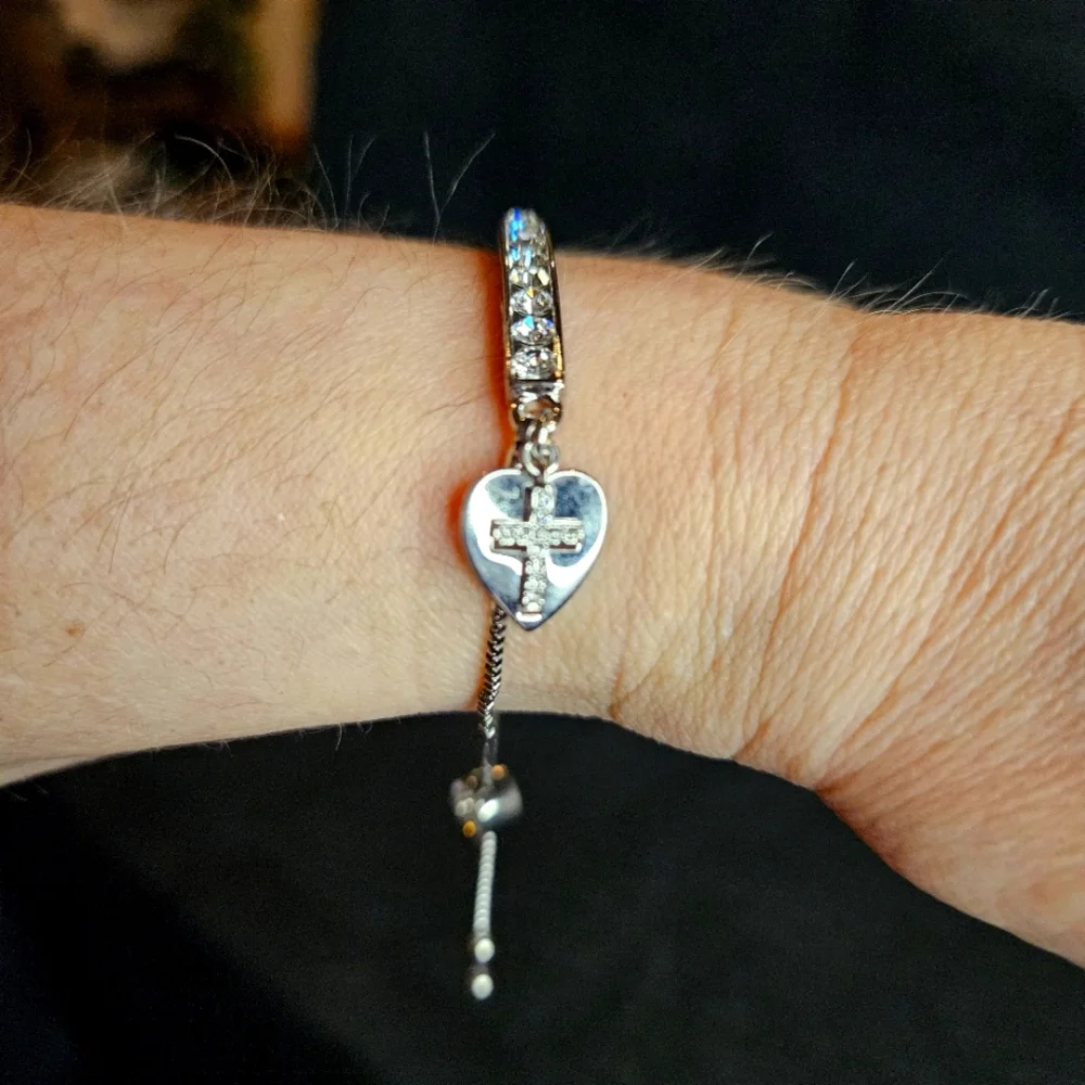 Brilliance Silver Plated Faith Swarovski Crystal Cross Heart Slider Bracelet